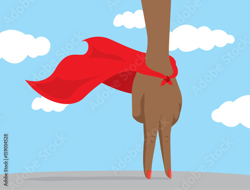 African american hand playing as super hero with cape