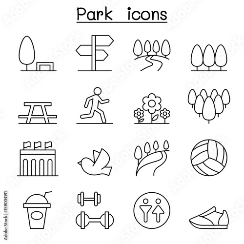 Park, Public Park, national park, garden icon set in thin line style