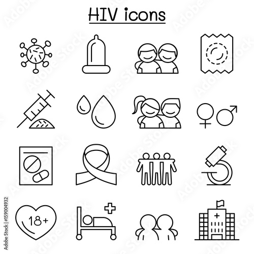 AIDS ,HIV icon set in thin line style