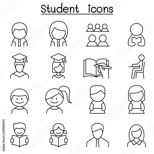 Student & Education icon set in thin line style