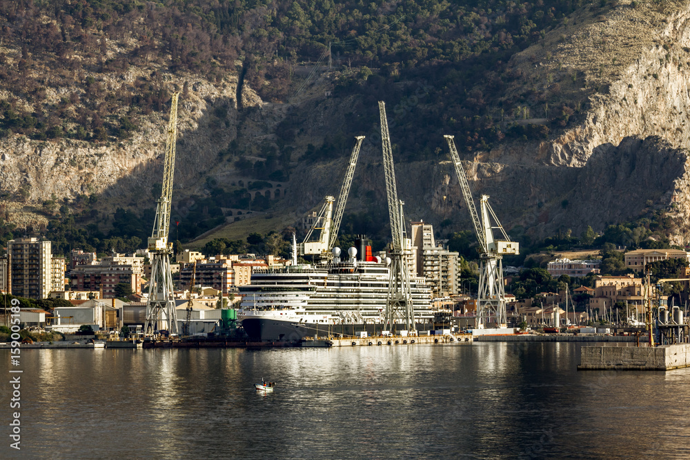  view of the port and the ships in Palermo. Sicily