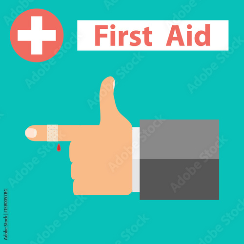 Bandaged finger, first aid