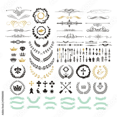 Vector set of calligraphic design elements and page decor.