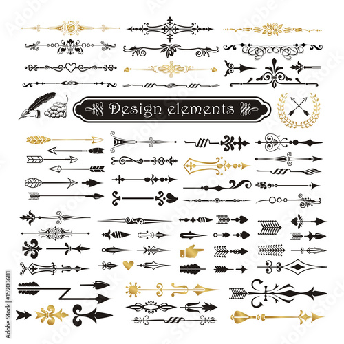 Vector set of calligraphic design elements and page decor.