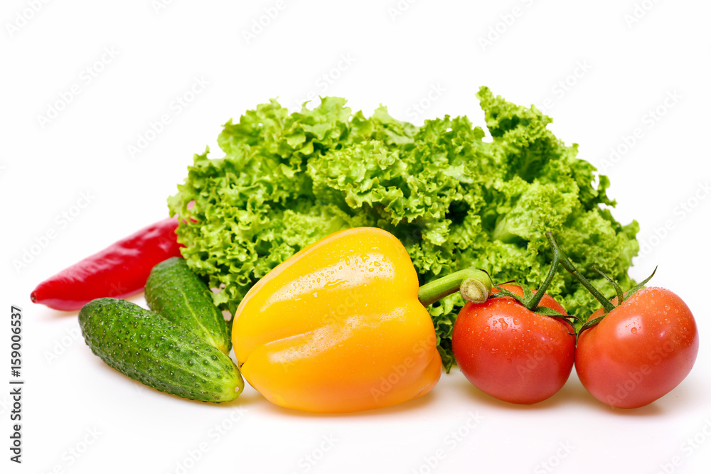 peppers, leafy vegetables or lettuce leaf with tomatoes and cucumber peppers, leafy vegetables or lettuce leaf with tomatoes and cucumber