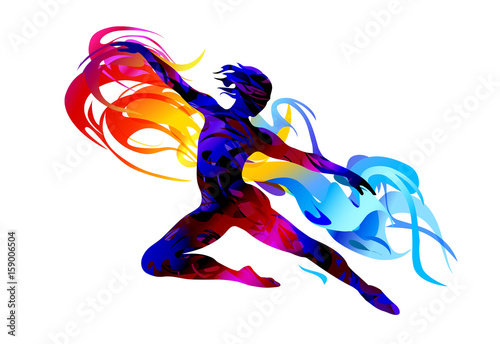 Tablou canvas Silhouette of a man jumping.  Rhythmic gymnastics. Ballet dancer