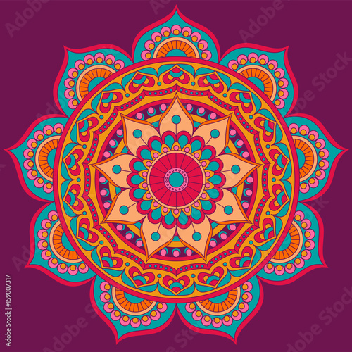 Photo Mandala, square background design, lace ornament in oriental style