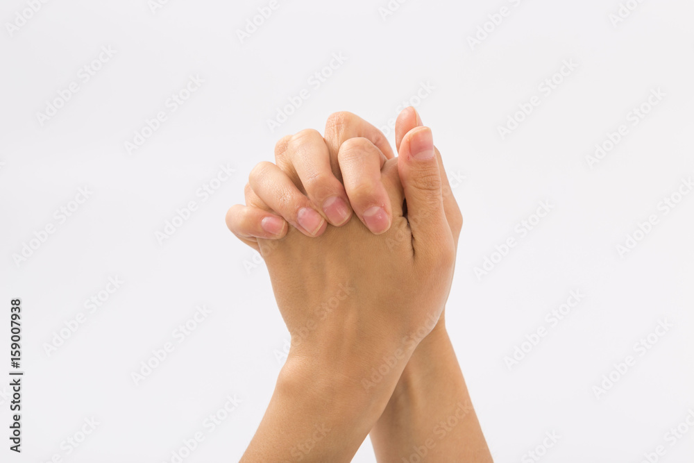 Female hands on a white background. Gestures Female hands on a white background. Gestures