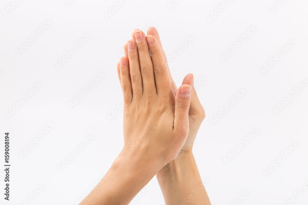 Female hands on a white background. Gestures Female hands on a white background. Gestures