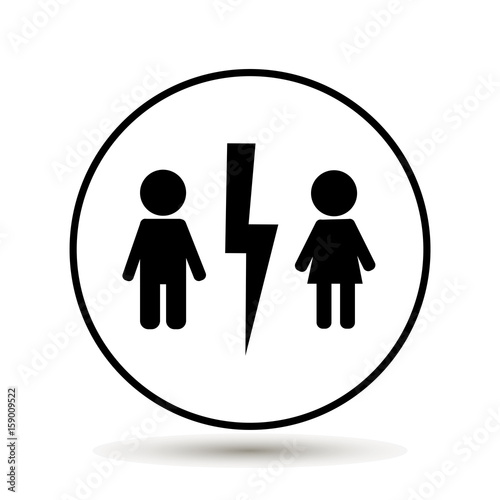 Divorced couple on circle. Man and woman characters quarrel. Symbol of  marriage problems.Quarrel. Vector illustration on white background.