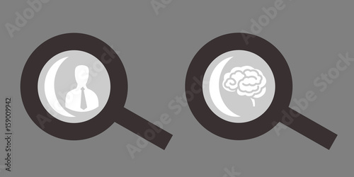 Human resource management - headhunting / recruitment and seeking for talented, clever and smart person and employee. Brain / Business man with tie in magnifying glass