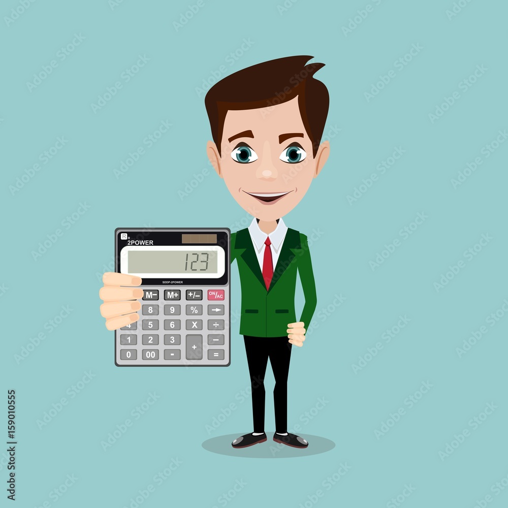 man holding a calculator. Stock vector illustration for poster, greeting card, website, ad, business presentation, advertisement design. man holding a calculator. Stock vector illustration for poster, greeting card, website, ad, business presentation, advertisement design.