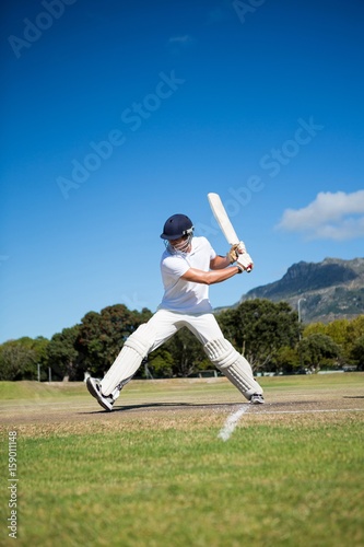 Fotografie Full length of batsman playing at field against sky