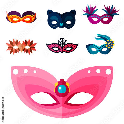 Authentic handmade venetian painted carnival face masks party decoration masquerade vector illustration