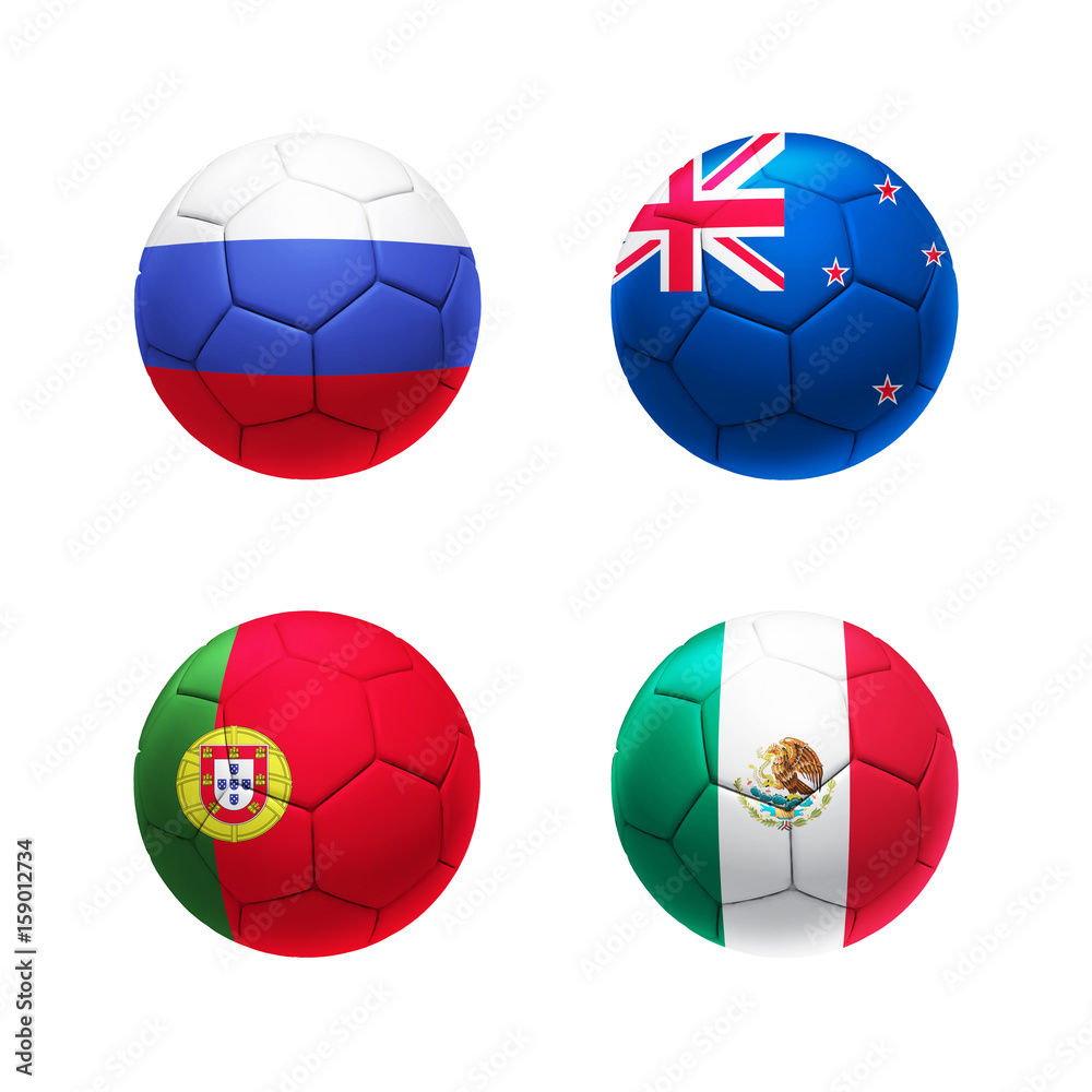 Φωτογραφία 3D soccer ball Group A with Russia, Portugal, New Zealand, Mexico teams flags