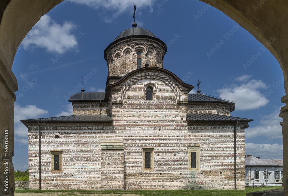 The Princely Church of Saint Nicholas, Curtea de Arges, Romania, framed in an arch