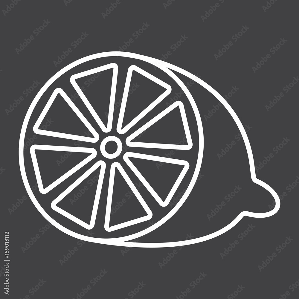 Obraz premium Lemon line icon, fruit and vitamin, vector graphics, a linear pattern on a black background, eps 10.
