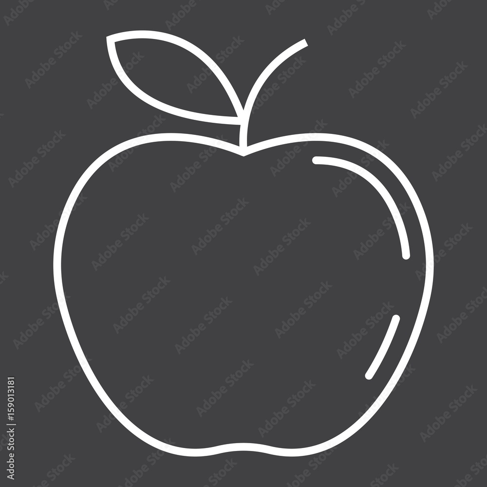 Apple line icon, fruit and diet, vector graphics, a linear pattern on a black background, eps 10. Apple line icon, fruit and diet, vector graphics, a linear pattern on a black background, eps 10.