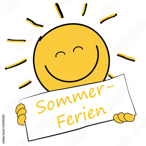 Sonne mit Schild "Sommer-Ferien"