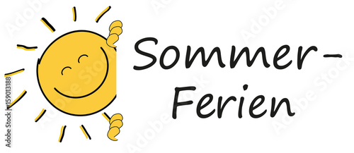 Sonne mit Schild "Sommer-Ferien"