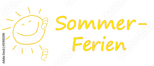 Sonne mit Schild "Sommer-Ferien"