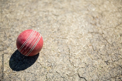High angle view of cricket ball on pitch