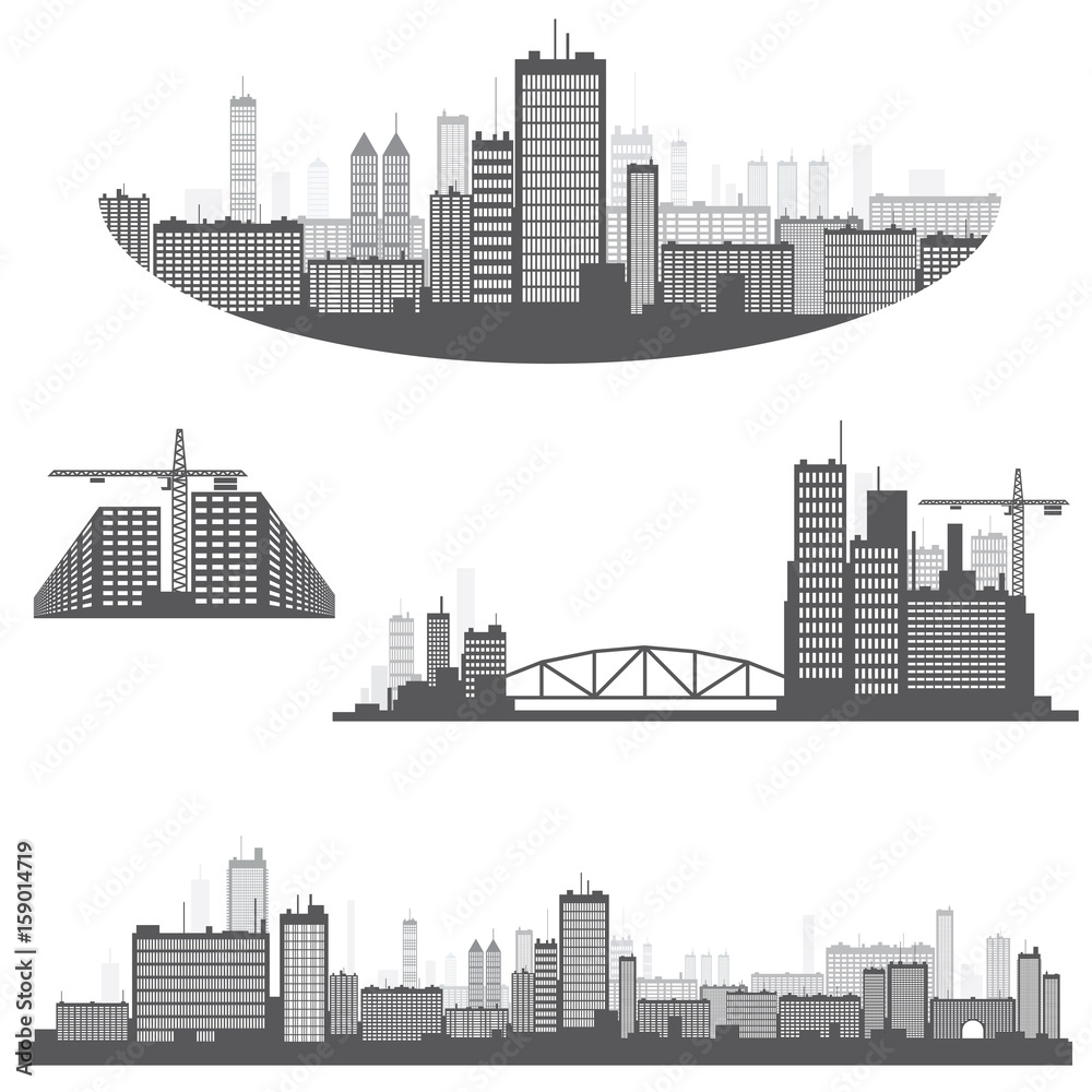 illustration consisting of four images in the form of a silhouette of cities