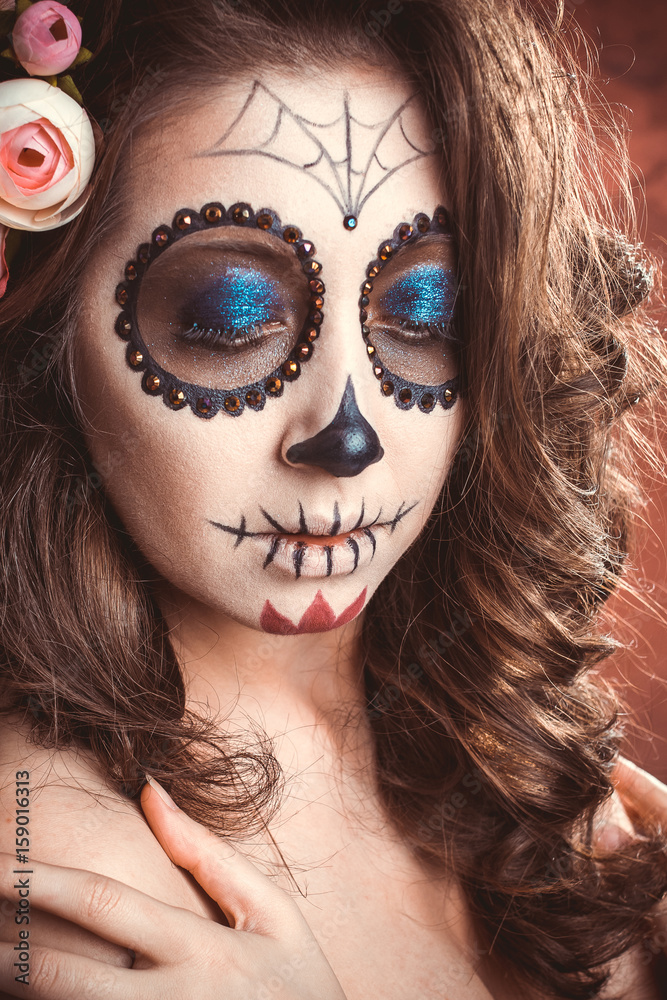 Fototapeta premium Halloween makeup woman of Santa Muerte