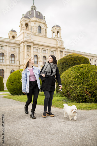 Beautiful happy women walki...
