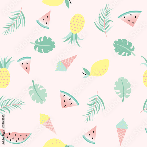 Seamless pattern with icecream and fruits