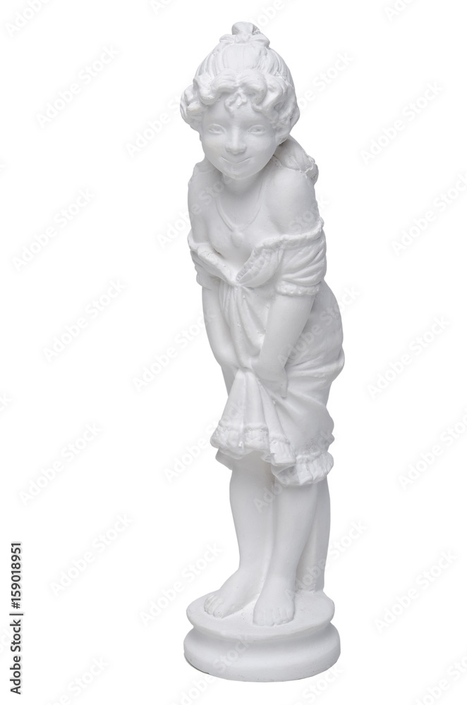 White plaster sculpture of the smiling girl