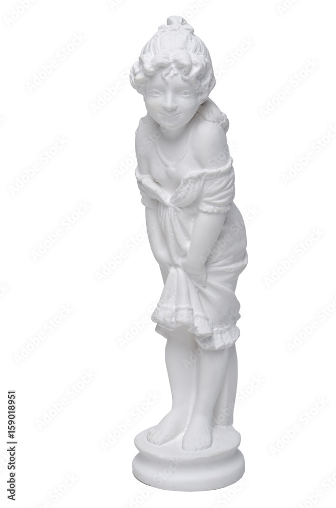 White plaster sculpture of the smiling girl White plaster sculpture of the smiling girl