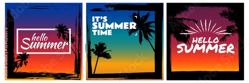Summer background with grunge element and palm trees. The concept of banners and frames. .vector illustrations for social media, posters, email, print, promotional material.