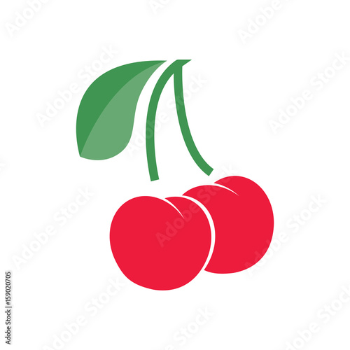 Cherry with branch and leaf. Vector illustration. EPS10