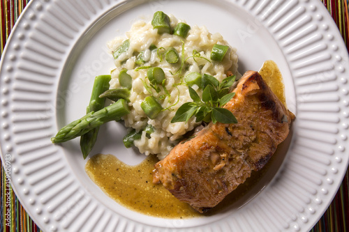 Asparagus risotto with grilled salmon