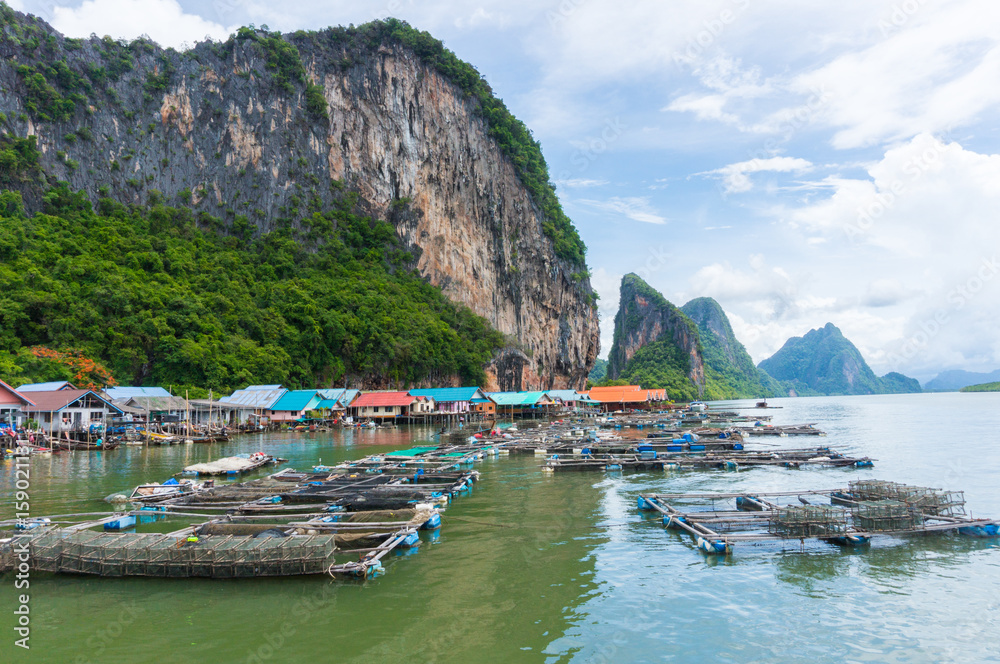Small shrimp farms in Phang Nga Bay, Thailand Small shrimp farms in Phang Nga Bay, Thailand