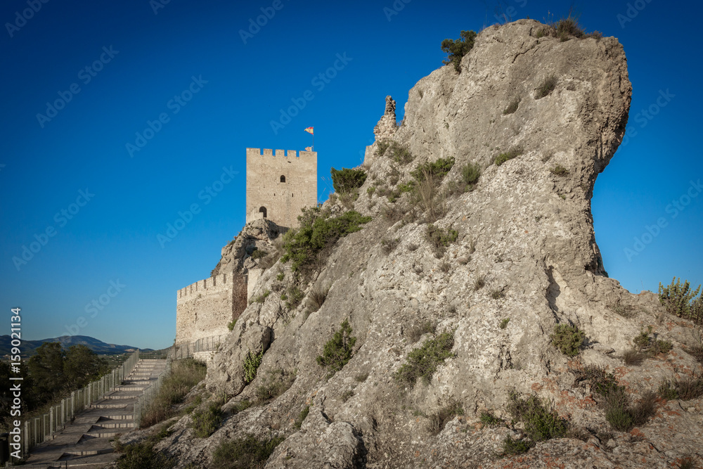 The castle of Sax profile with rock in Alicante, spain