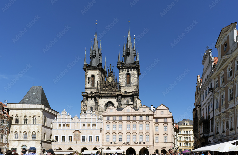 View of the Catholic church of Tyn from the Old Town square of Prague