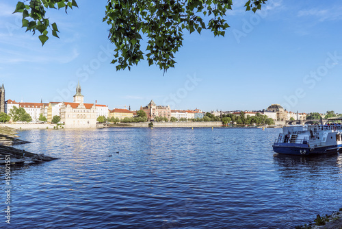 View of the Liechtenstein Palace and Vltava river from the shore of Stare Mesto in Prague