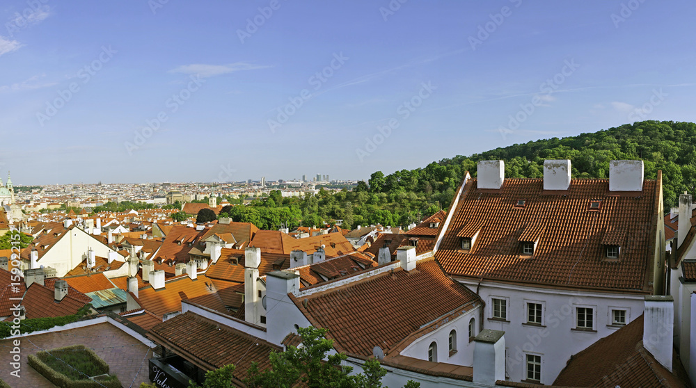 Panoramic view of Prague from the castle terrace in the old town of Prague