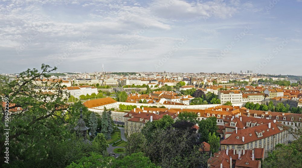 Panoramic view of Prague from the palace in the Old Town of Prague