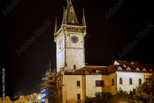 Night view of the astronomical clock tower in Old Square (Staromestske Nam.) In Prague © peizais