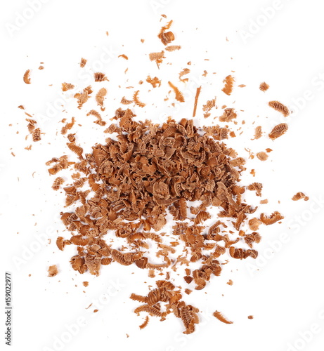 Chopped chocolate isolated on white background