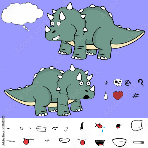 funny baby triceratops cartoon expressions set in vector format very easy to edit