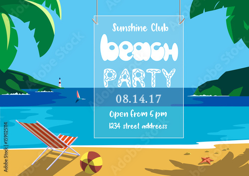 Summer time concept. Hand drawn fancy letters headline. Retro poster style. Design for beach party invitation template. Sea vacation season of fun and rest. Vector summer holiday vintage background