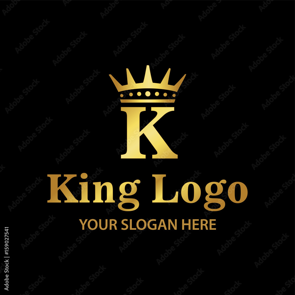 King Crown Logo Gold Black Background Stock Vector | Adobe Stock