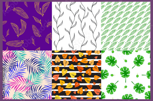 Seamless pattern leaves vector illustration nature design floral summer plant...