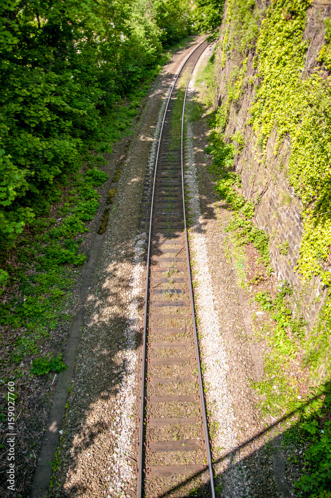 Obraz premium Railway in the Valley. Railway in the desert. railroad through the mountains. Transportation theme