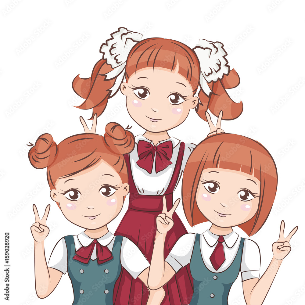 Portrait of a smiling happy girl showing victory sign. Isolated on white background.