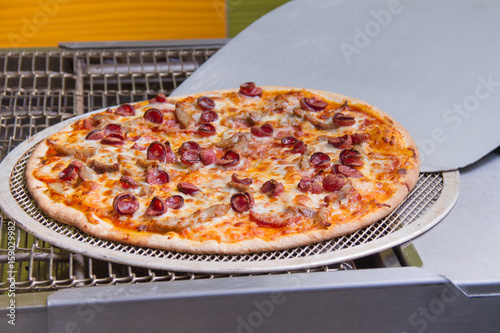 Pizza making, Italian pizza, ingredients, baked, hot flavored photo